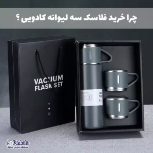 فلاسک سه لیوان با جعبه و ساک کادویی برای هدیه تبلیغاتی